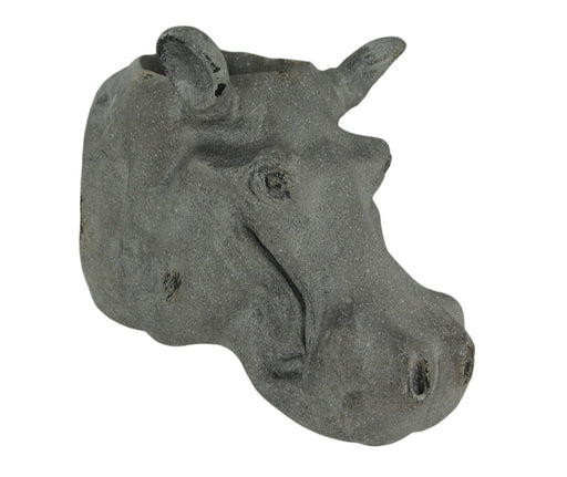 Grey Stone Finish Hippo Head Hanging Planter Statue Outdoor Décor Image 1