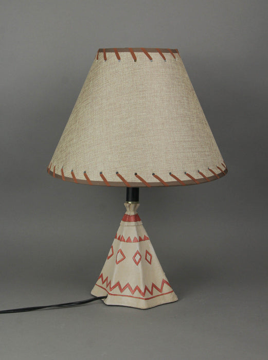Hand-Painted Rustic Western Table Lamp with Mama Black Bear Reading a Book to Cub Inside Teepee Tent, 13.75 Inch Diameter