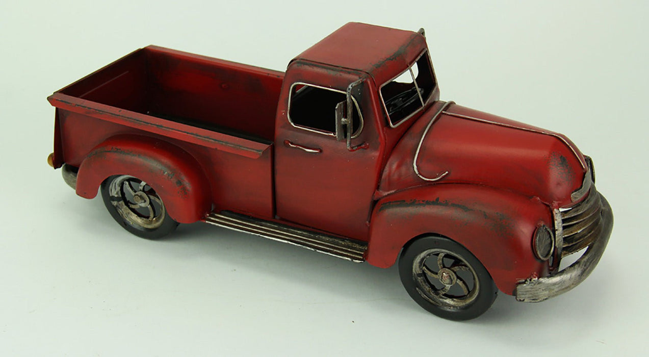 Hand Painted Vintage Red Pickup Truck Metal Statue Western Décor Image 2