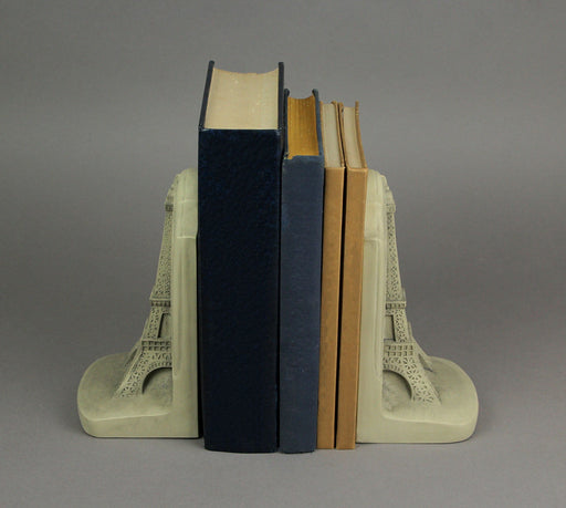 Historical Wonders Collection Aged White Resin Eiffel Tower Bookends - Artistic French Historic Monument Bookshelf Room