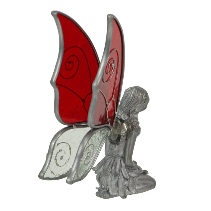 2 - Image 8 - Enchanting Set of 2 Kneeling Fairy Pewter Figurines for Mythical Home Decor and Desk Accents - Red and White