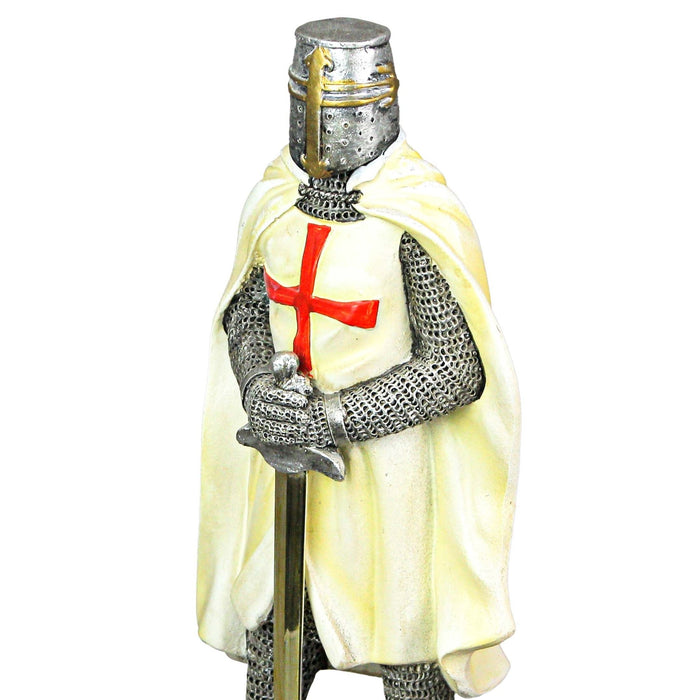 Medieval Templar Knight in Battle Armor Painted Resin Statue Figurine - 10 Inches High - Capturing the Spirit of Medieval