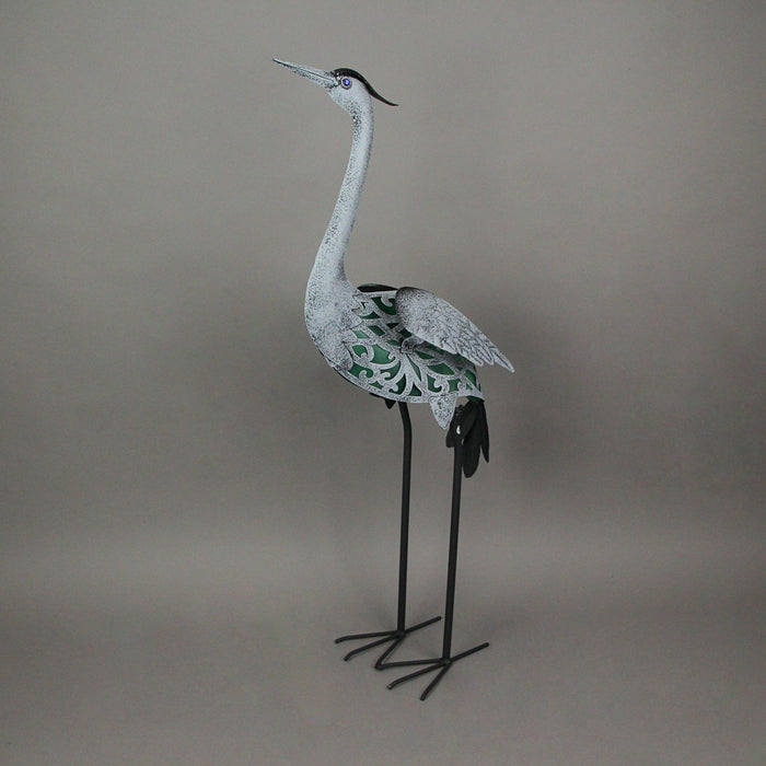 Green - Image 2 - Distressed Grey Finish Metal Heron Sculpture with Green LED Solar Light for Enchanting Garden Accent and