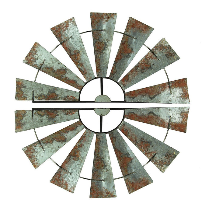 Medium - Image 1 - Set of 2 Galvanized Grey Metal Half-Windmill Wall Sculptures: Rustic Country Farmhouse Home Decor with
