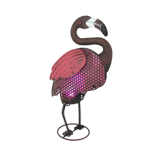 Pink Flamingo Metal Art Polka Dot LED Lighted Solar Garden Statue for Year-Round Whimsical Charm - 18.5-Inch High Weather
