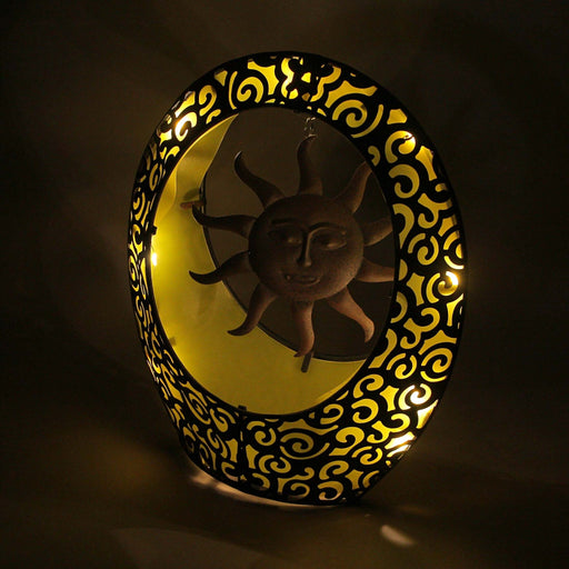 Radiant Sun Filigree Brown Metal LED Battery-Operated Decorative Sculpture - 12 Inches High - Great For Bedrooms, Bathrooms