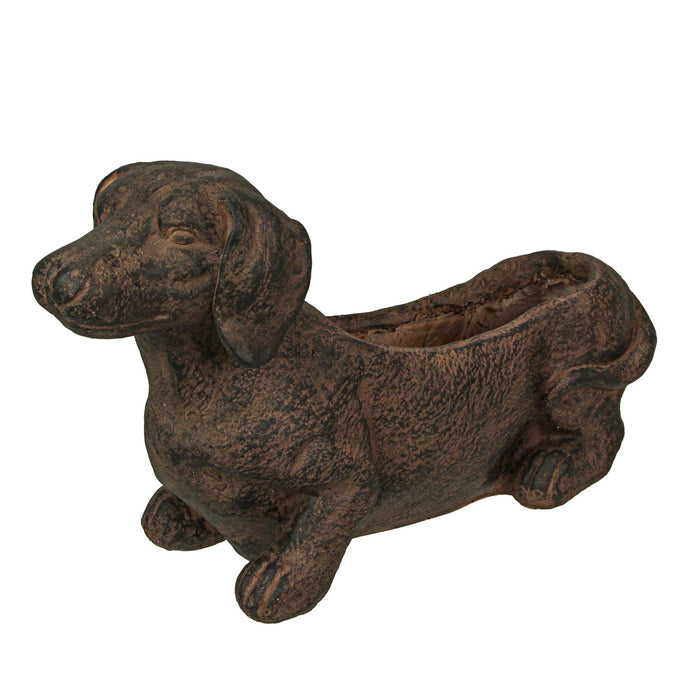 Brown - Image 1 - Whimsical Dachshund Dog Resin Planter: Rustic Brown Finish, Indoor-Outdoor Decor, 20 Inches Long,