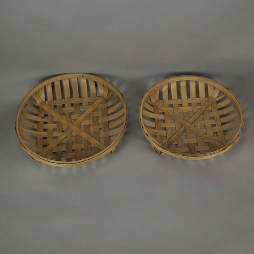 Round Natural Woven Wood Tobacco Basket Tray Decorative Serving Display Set of 2 Image 2