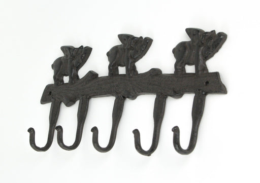 Rustic Brown Cast Iron Flying Pigs 5 Hook Wall Hanger Coat Rack - Ideal for Country Farmhouse Decor - 13.75 Inches Long -