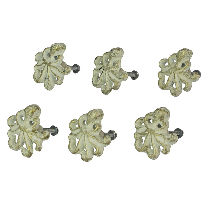 White - Image 1 - Set of 6 Rustic White Finish Cast Iron Octopus Drawer Pulls - Decorative Cabinet Knobs - Nautical Home