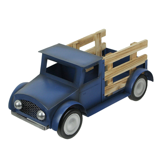 Blue - Image 1 - Rustic Metal and Wood Antique Farm Pickup Truck Plant Stand 15.5 Inches Long - Blue