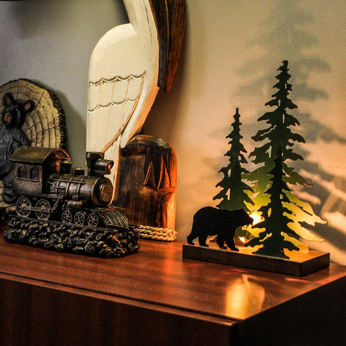 Black Bear - Image 5 - Enchanting Rustic Metal Black Bear Forest Accent Lamp - 12.25 Inches High - Decorative Illumination