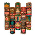Set of 10 Hand-Carved Tiki Masks - 12-Inch Polynesian Wooden Wall Decor, Artisan-Crafted by Indonesian Masters, Vibrant