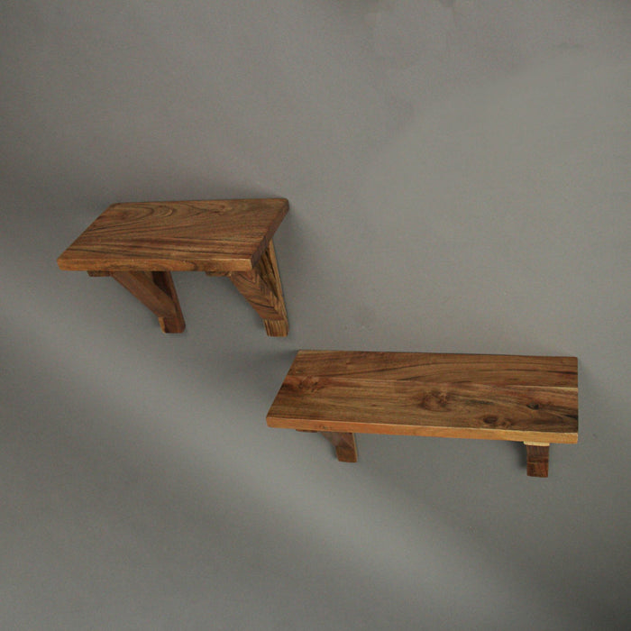 Set of 2 Acacia Wood Wall Shelves With Mounting Hardware Image 4