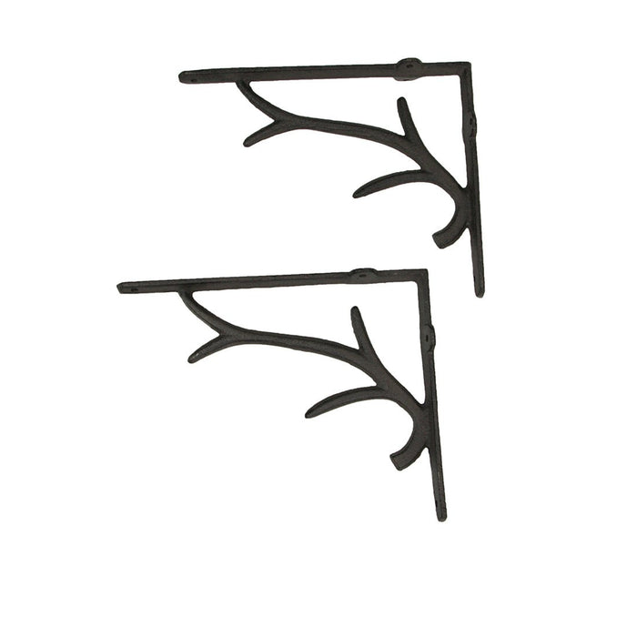 Brown - Image 2 - Set of 2 Rustic Brown Cast Iron Deer Antler Wall Shelf Brackets - Western Charm for Home Decor - Sturdy 10