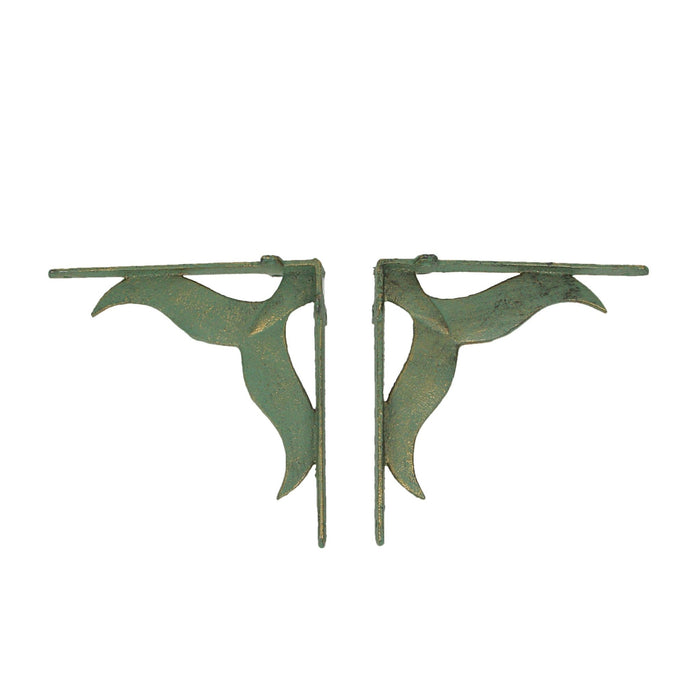 Green - Image 7 - Set of 2 Sea Green Cast Iron Whale Tail Wall Shelf Brackets and Planter Holders - 7.75 Inches Long - Add a