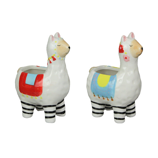 Set of 2 Colorful Dolomite Ceramic Llama Planters - Hand-Painted - Perfect Succulent and Herb Holders for Indoor Home Decor