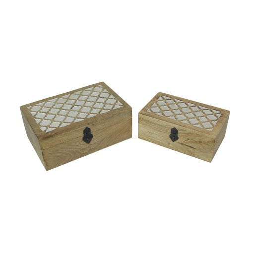 Set of 2 Hand Carved Marrakech Design Trinket Boxes Bohemian Decor Image 1