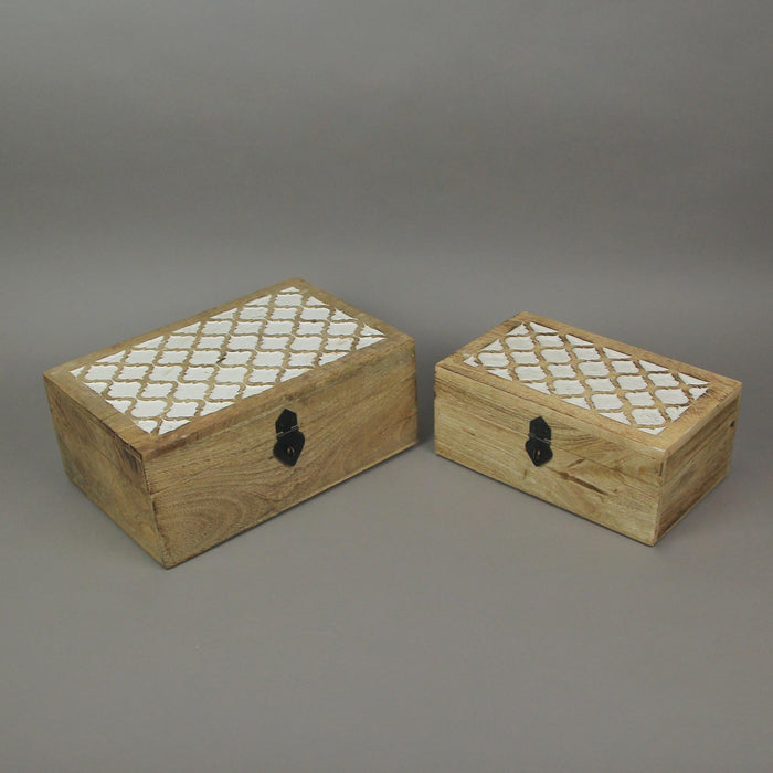 Set of 2 Hand Carved Marrakech Design Trinket Boxes Bohemian Decor Image 4