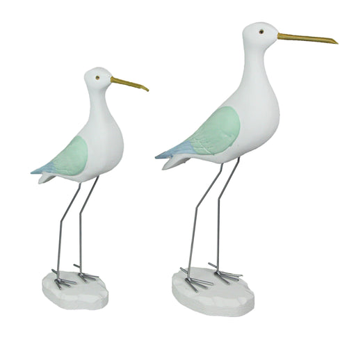 Set of 2 Hand Carved White Painted Wood Bird Statue Home Coastal Decor Sculpture Image 1
