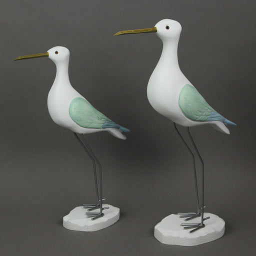 Set of 2 Hand Carved White Painted Wood Bird Statue Home Coastal Decor Sculpture Image 2
