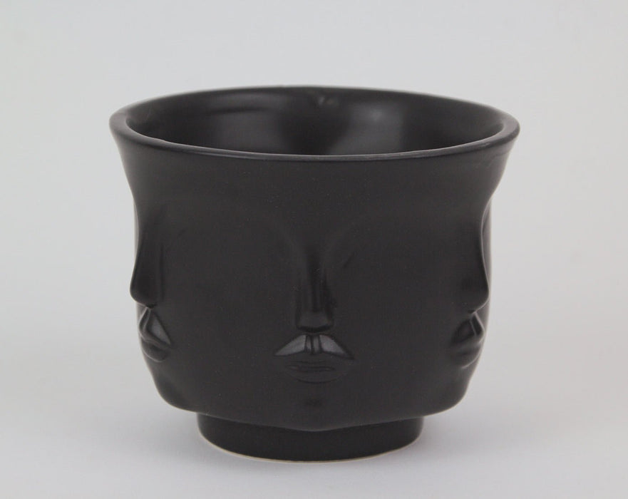 Set of 2 Multi Face Ceramic Planter Matte Black Pottery Vase Small Flower Pot Outdoor Décor Image 3