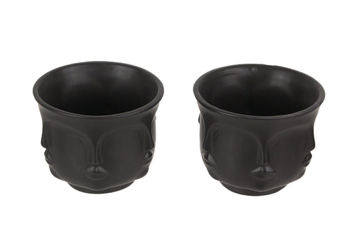 Set of 2 Multi Face Ceramic Planter Matte Black Pottery Vase Small Flower Pot Outdoor Décor Image 1
