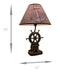 Captain's Destiny: Set of 2 Nautical Ship Wheel Resin Table Lamps with Anchor Shades - Coastal Bedroom Decor - 19 Inches High