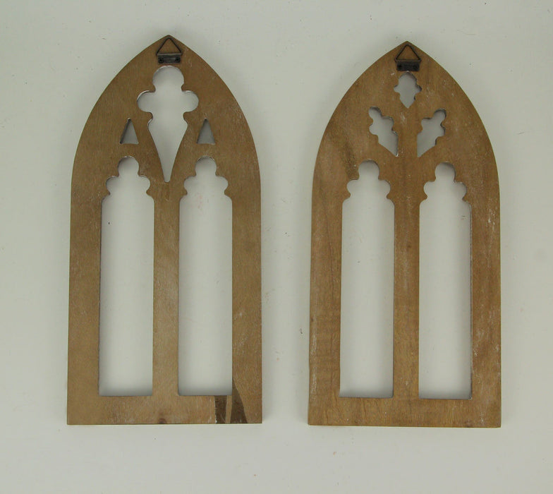 Set of 2 Whitewashed Wood Gothic Arch Window Frame Wall Hangings - Sculptural Elegance for Your Home Decor - 15.75 Inches
