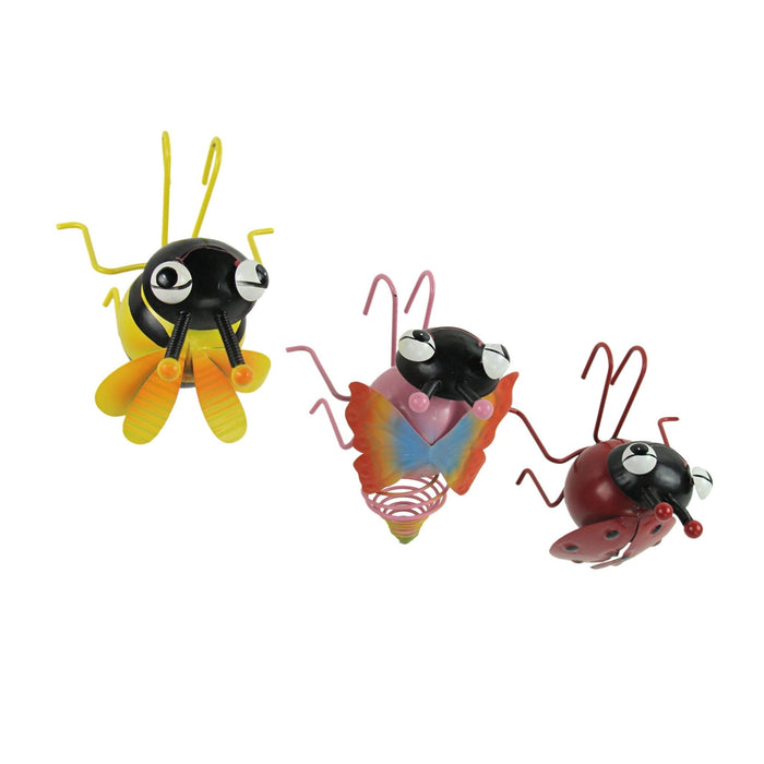 Set of 3 Colorful Metal Insect Flower Pot Hangers - Whimsical, Adorable Bumble Bee, Ladybug, and Butterfly Outdoor Figurines