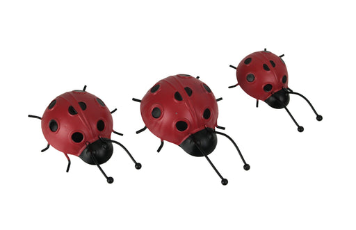 Set of 3 Hand-Painted Red and Black Metal Ladybug Art Sculptures for Garden Decor, Indoor Delight, and Outdoor Enchantment -
