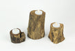 Set of 3 Handcrafted Natural Brown Gamal Branch Wood Tealight Candle Holders - Rustic Boho Décor Accent - Great For LED Tea