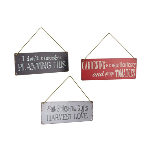 Set of 3 Red Black White Metal Rustic Hanging Garden Signs for Outdoor and Home Decor - Whimsical Quotes, Durable