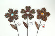 Set of 3 Rustic Brown Metal Flower Garden Stakes With Colorful Jewel Accents 18 Inches High Image 3