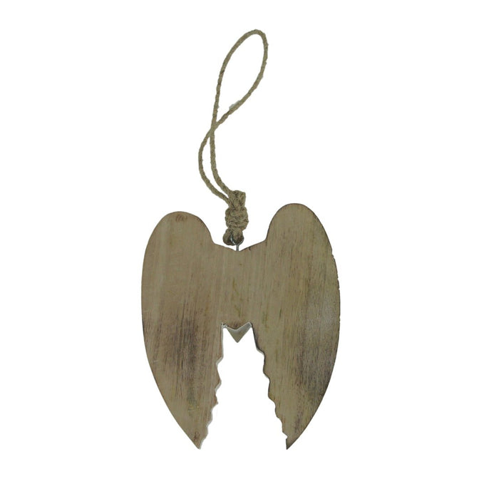 Set of 3 Rustic Wood Angel Wings Heart Sculptures with White Painted Finish and Twine Hanging - Each 5 Inches High - Timeless