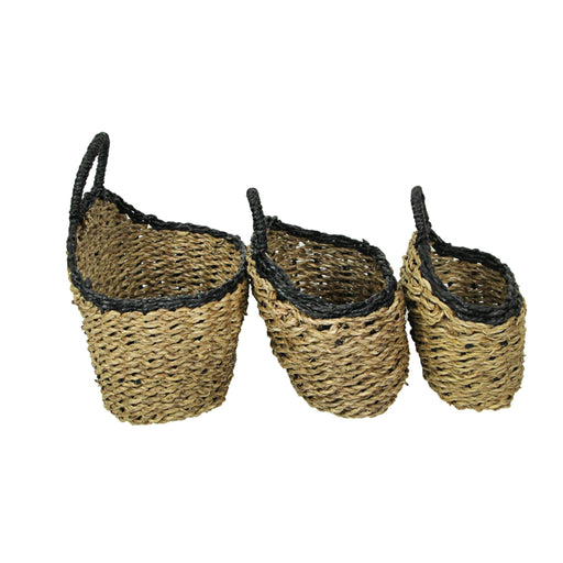 Set of 3 Woven Seagrass Wall Hanging Baskets - Decorative Rustic Storage for a Boho or Country Inspired Home Decor Aesthetic