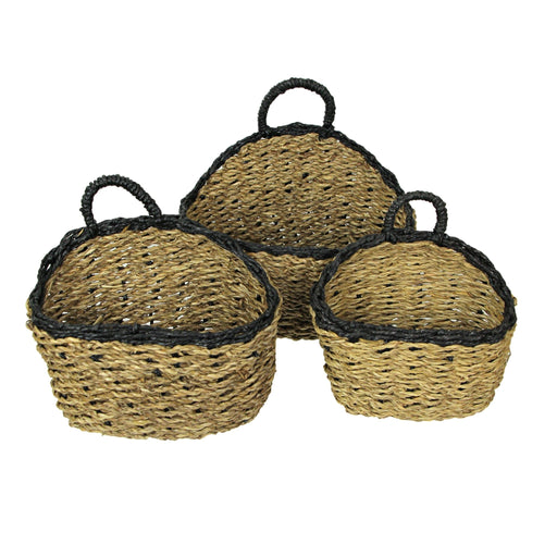 Set of 3 Woven Seagrass Wall Hanging Baskets - Decorative Rustic Storage for a Boho or Country Inspired Home Decor Aesthetic