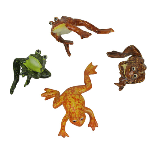 Set of 4 Hand-Painted Multicolor Frog Figurine Decorative Plant Pot Hangers - Whimsical Outdoor Garden Decorations for Pots