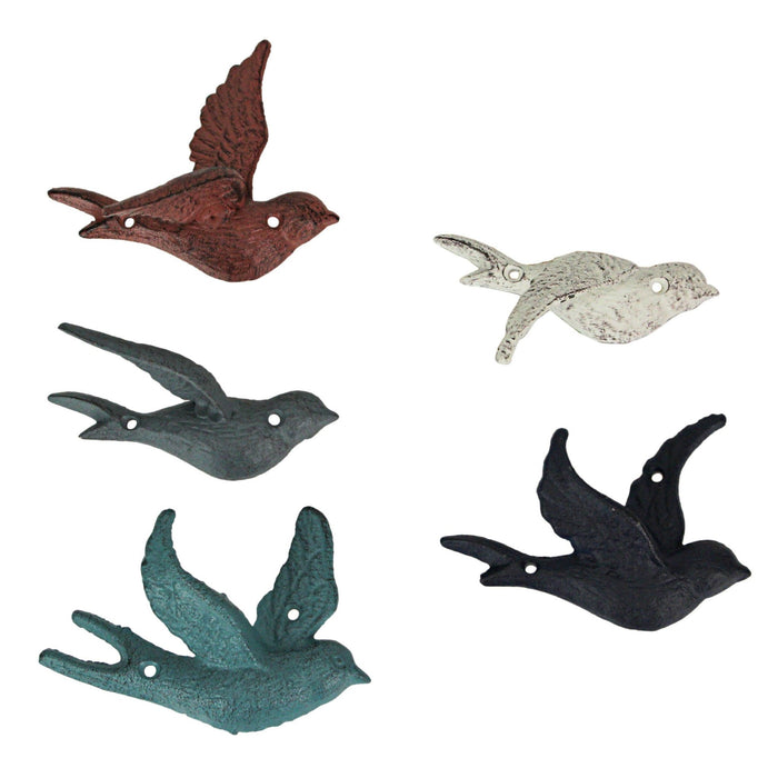 Coral - Image 1 - Charming Set of 5 Coastal Coral Color Cast Iron Flying Birds Wall Sculptures: Rustic Country Decorative