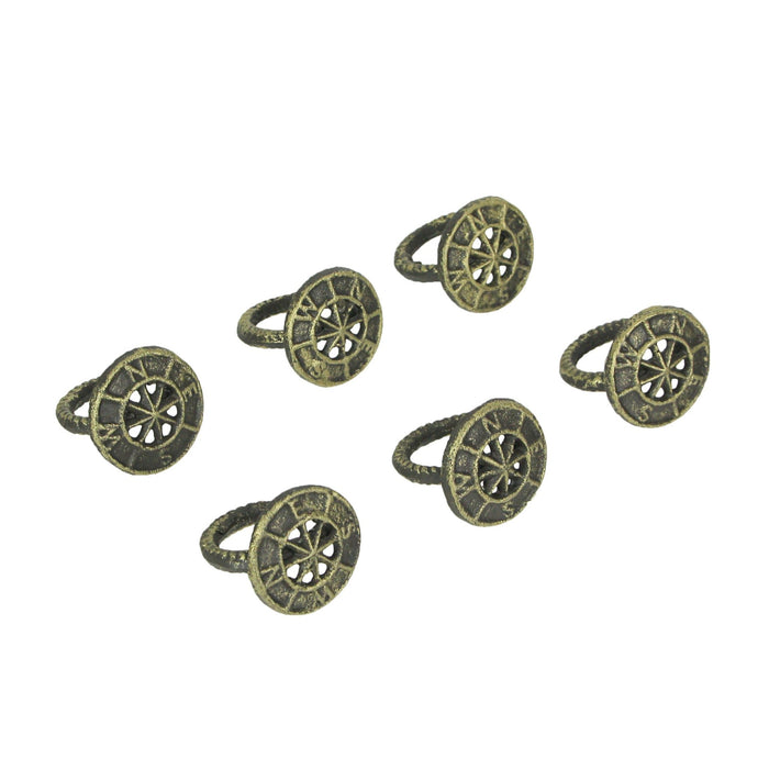 Bronze - Image 1 - Set of 6 Elegant Bronze Finish Cast Iron Nautical Compass Rose Napkin Rings - Timeless Charm for Formal