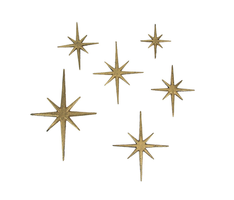 Gold - Image 1 - Set of 6 Metallic Gold Cast Iron Starburst Wall Hangings Mid Century Modern Décor 8 Pointed Stars - Perfect
