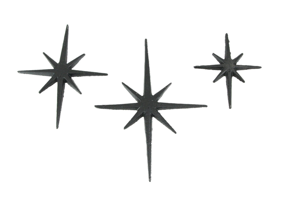 Black - Image 1 - Set of Three Black Cast Iron 8 Pointed Wall Hangings Mid Century Modern Stars MCM Decor Accents - Easy