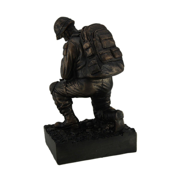 Silent Salute - Kneeling Military Soldier with Rifle In Ground Memorial Resin Statue - For Indoor or Outdoor Display - 8.5