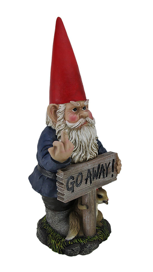 "Take A Hike" Defiant Go Away Resin Garden Gnome Un-Welcome Sign - Red Hat Grumpy Rude Gesture Porch Statue - Standing 17.5