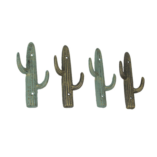 Verdigris Bronze Cast Iron Cactus Wall Hook Key Towel Coat Hanger Decor Set of 4 Image 1