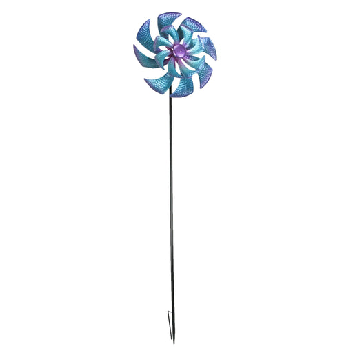 Vibrant Purple and Blue Metal Pinwheel Wind Spinner Kinetic Sculpture Garden Stake for Mesmerizing Outdoor Decor and Relaxing