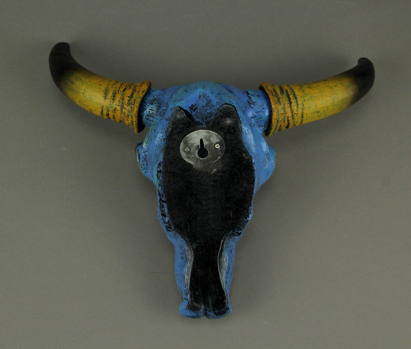 Vibrant Tie-Dye Blue Longhorn Skull Wall Sculpture - Realistic Animal Art, Ethically Crafted Faux Cow Skull Home Decor - 12