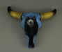 Vibrant Tie-Dye Blue Longhorn Skull Wall Sculpture - Realistic Animal Art, Ethically Crafted Faux Cow Skull Home Decor - 12