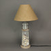 White and Grey Seashell-Filled Lighthouse Table Lamp - Coastal Nautical Décor Accent with Rustic Burlap Shade, 21.5 Inches