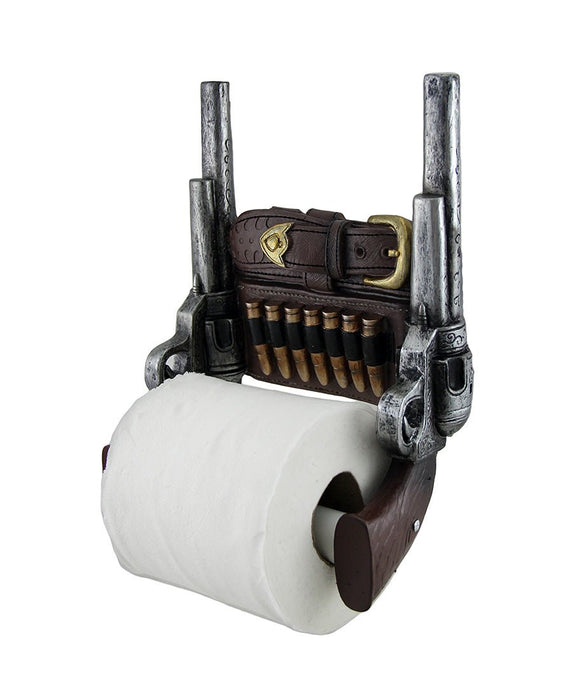 Rustic Double Six Shooter Cowboy Toilet Paper Roll Holder - Western Bathroom Decor - Durable Resin Material - 9.5 Inches High